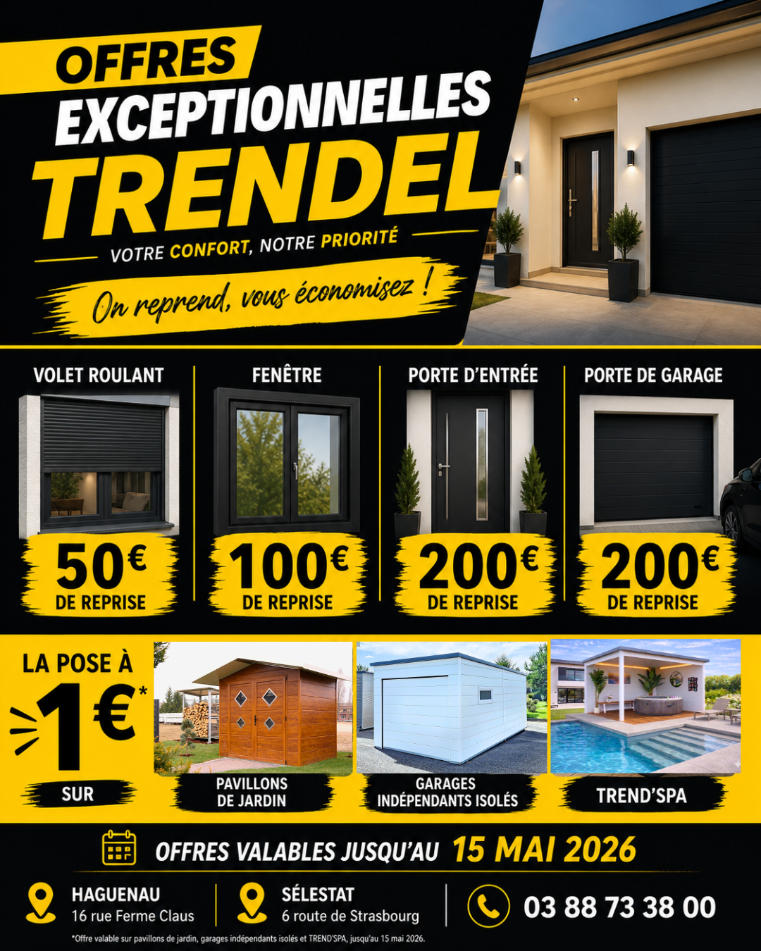 Reprises fenêtres, portes de garages, volets, trendel mai 2026