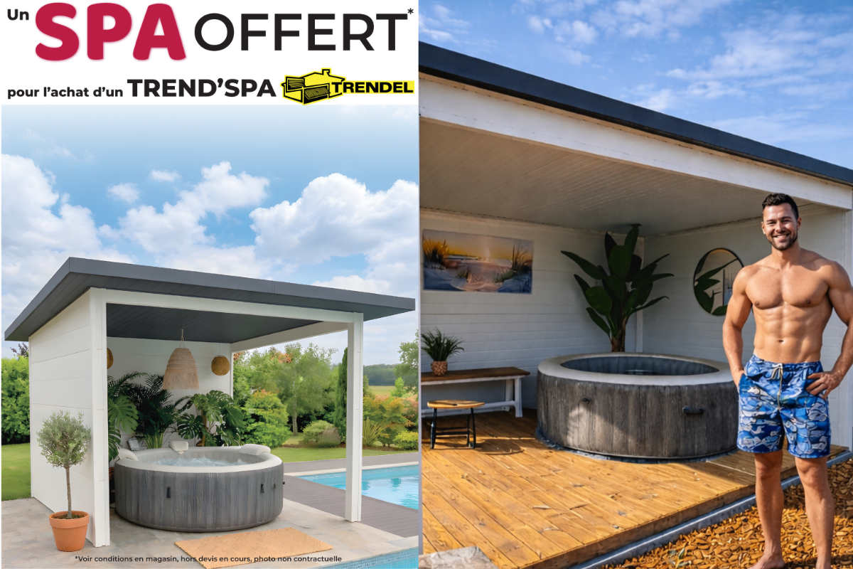 Pavillon de jardin avec spa Trendel installé dans un jardin en Alsace, espace extérieur dédié au bien-être