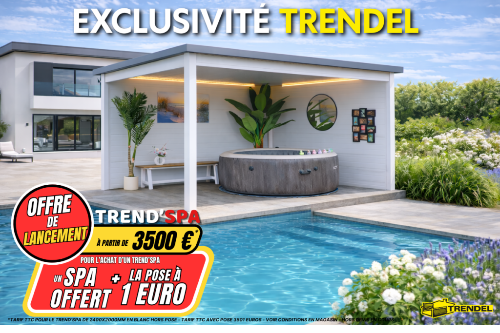 Pavillon TREND’SPA avec spa offert et pose à 1€ dès 3500€ chez Trendel, fabricant alsacien de pavillons de jardin à Haguenau et Sélestat