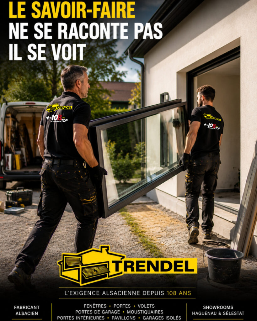 Les équipes de pose TRENDEL transportent une fenêtre avant son installation sur un chantier en Alsace