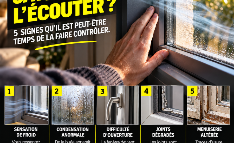 Votre fenêtre vous parle : cinq signes à faire contrôler, froid, condensation, ouverture difficile, joints dégradés et menuiserie altérée.