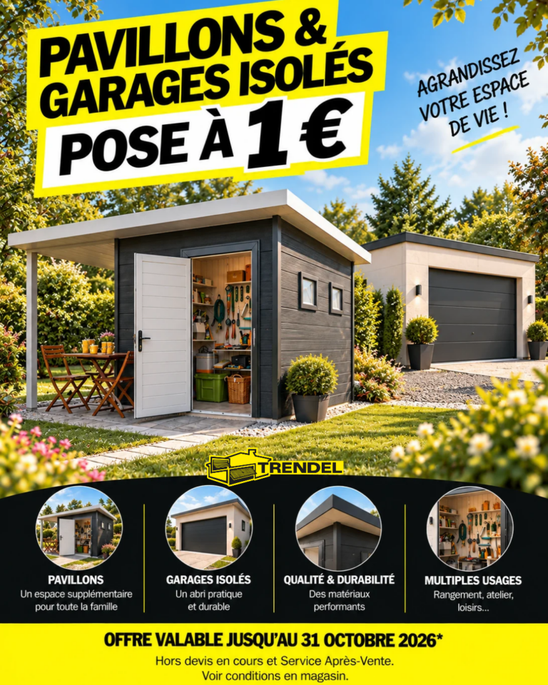 Offre TRENDEL : pose à 1 € pour les pavillons et garages isolés jusqu’au 31 octobre 2026.