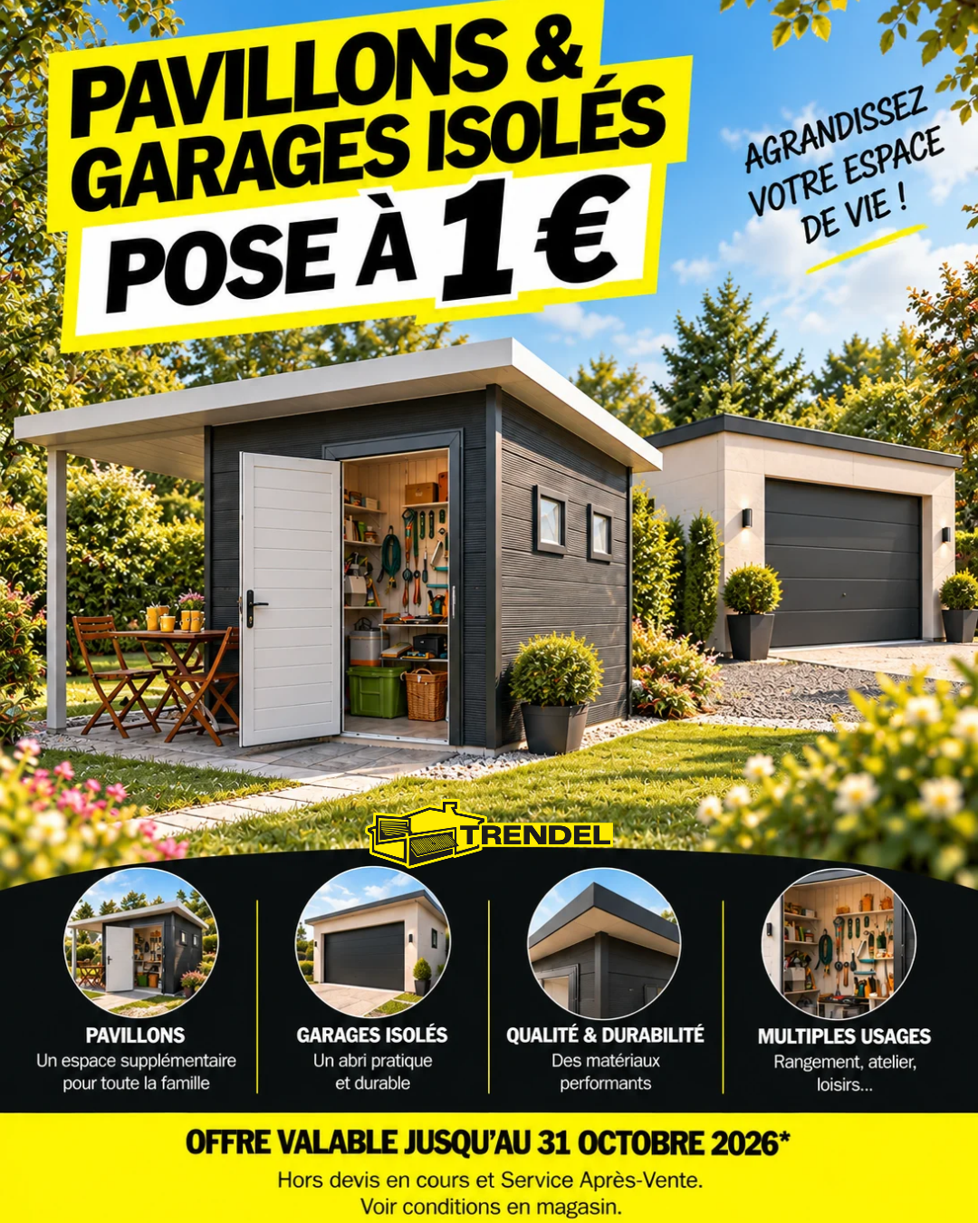 Offre TRENDEL : pose à 1 € pour les pavillons et garages isolés jusqu’au 31 octobre 2026.
